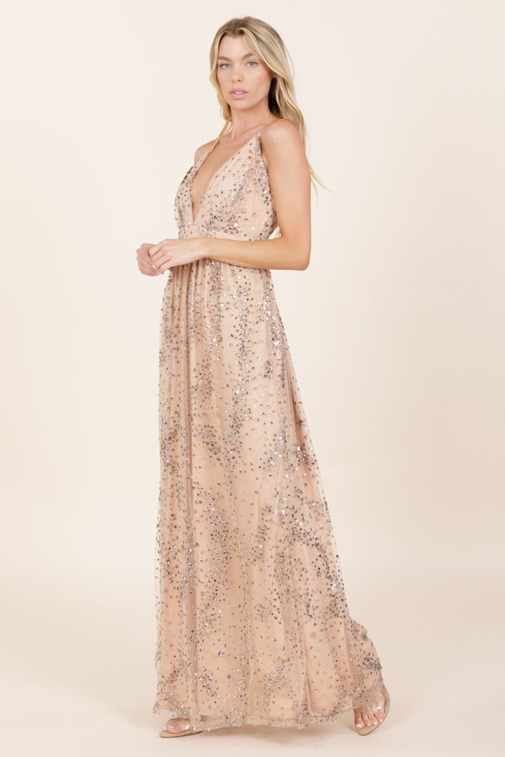 EMPIRE WAIST STAR SEQUIN MAXI DRESS