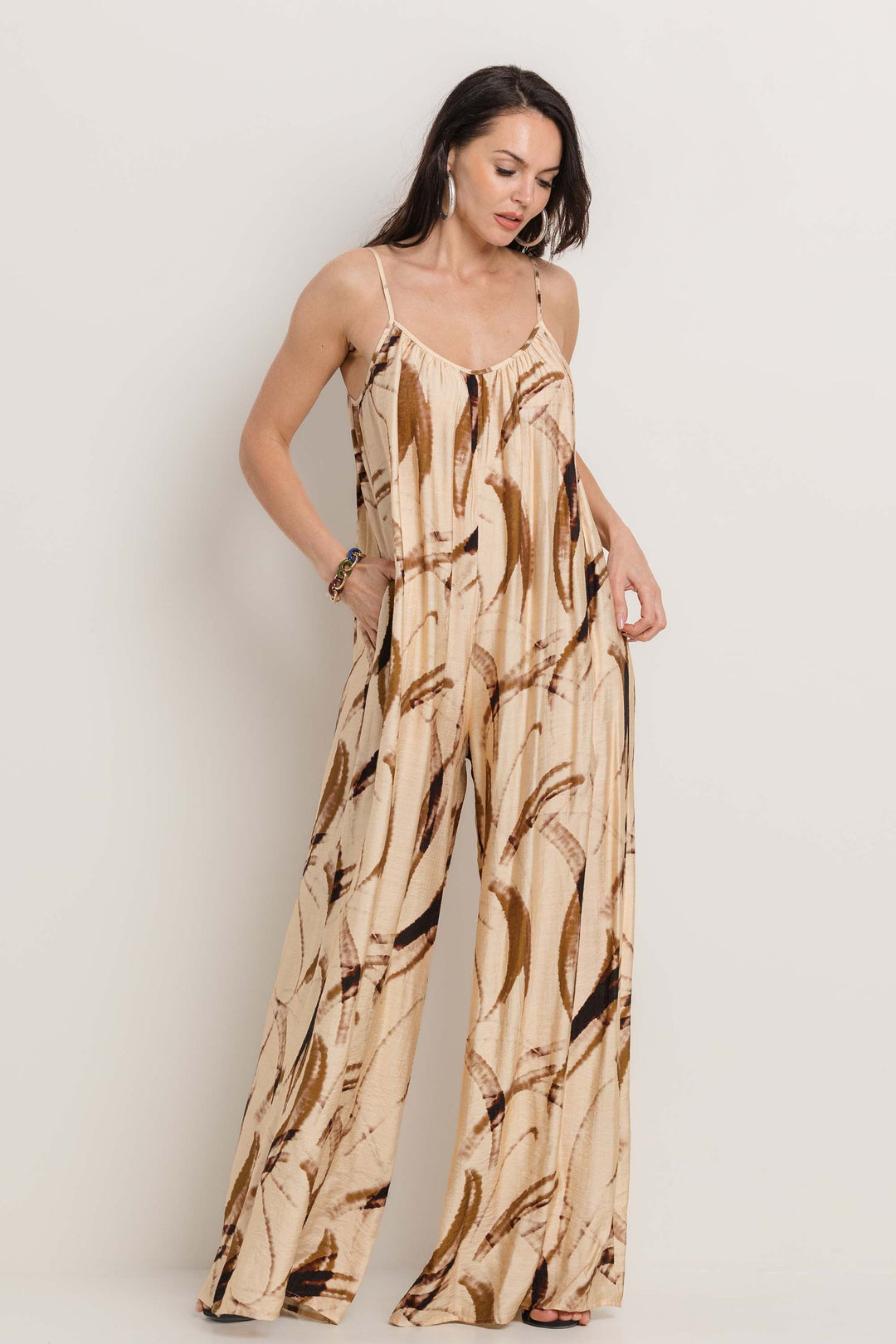 PRINTED SLEEVELESS WIDE LEG  JUMPSUIT