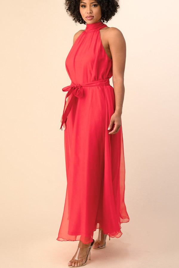 CHIFFON HALTER NECK MAXI DRESS