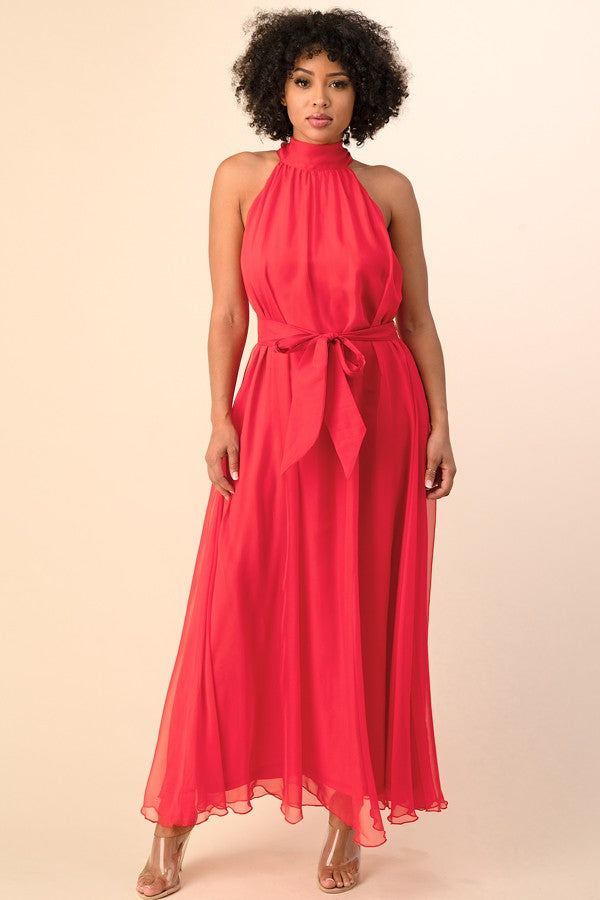 CHIFFON HALTER NECK MAXI DRESS