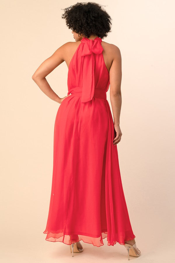 CHIFFON HALTER NECK MAXI DRESS