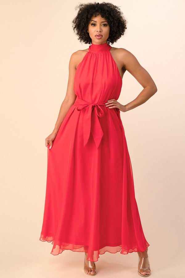 CHIFFON HALTER NECK MAXI DRESS