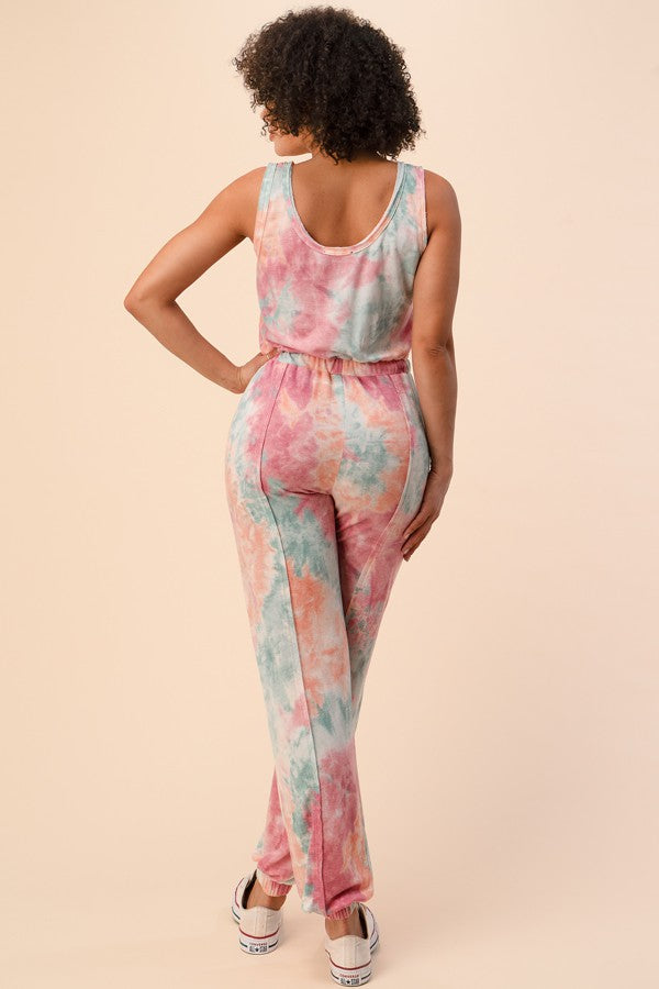 FRENCH TERRY TIE DYE SLEEVELESS JUMPSUIT