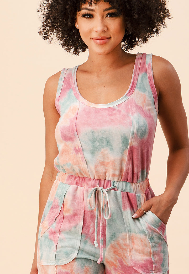 FRENCH TERRY TIE DYE SLEEVELESS JUMPSUIT