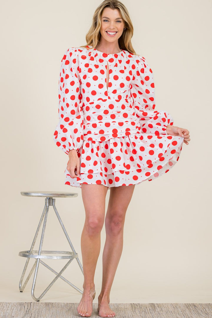 POLKA DOT 3/4 PUFFY SLV SHORT DRESS