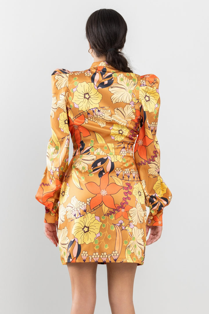 UFF LONG SLEEVE PRINTED SATIN DRESS