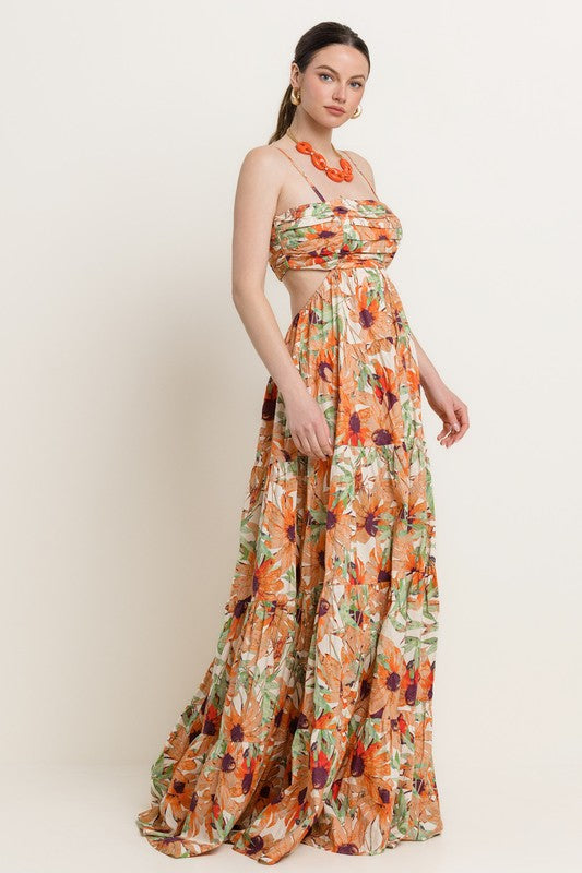 FLORAL PRINT TIERED  MAXI DRESS