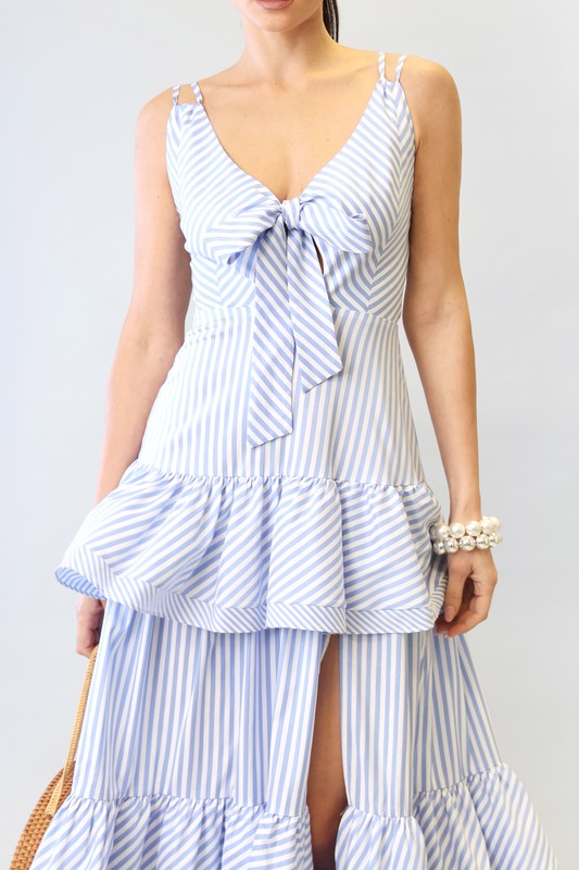 EVEN STRIPE RUFFLE MAXI DRESS