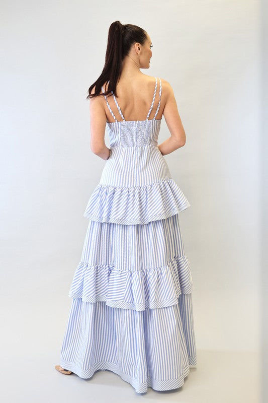 EVEN STRIPE RUFFLE MAXI DRESS