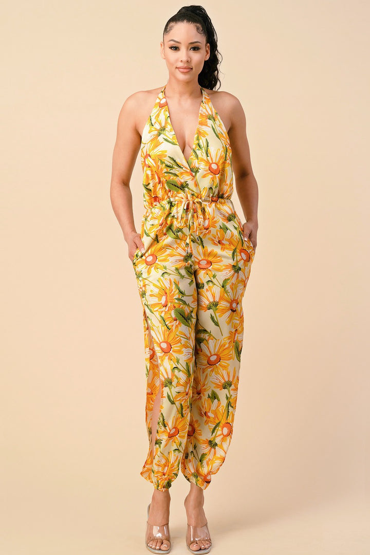 FLOWER PRINT WOVEN JUMPSUIT