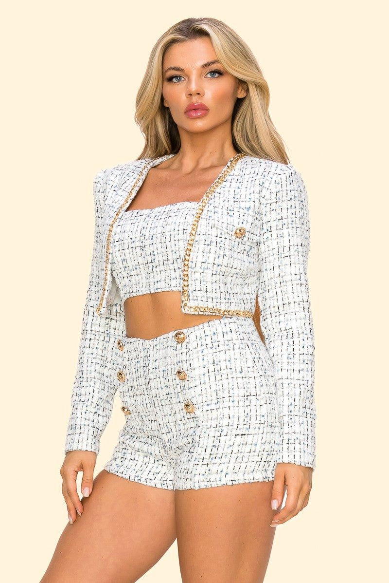 TWEED JACKET WITH SHORT SET TOP