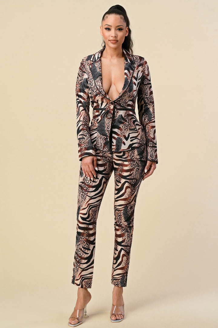 ANIMAL PRINTED THREE PIECES SUIT SET