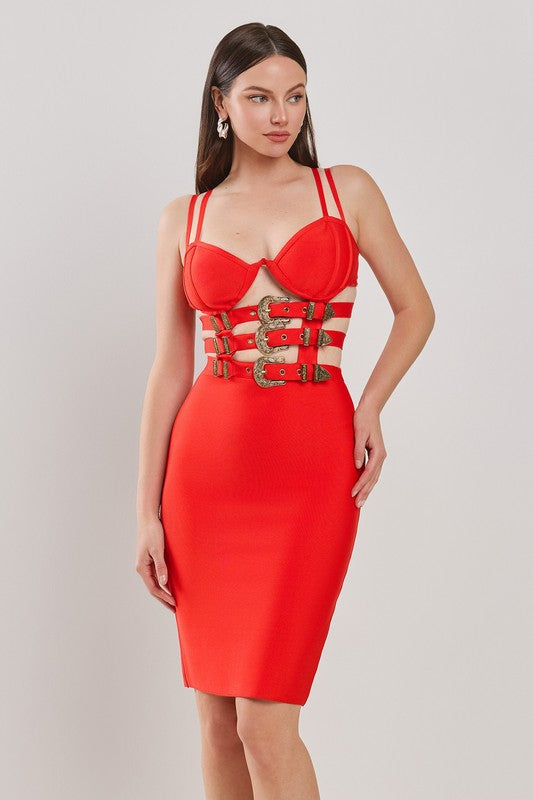 BANDAGE BODYCON WITH FRONT BELT