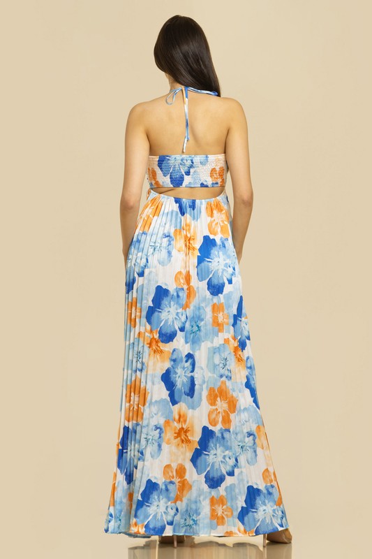 PRINT PLEATE MAXI DRESS