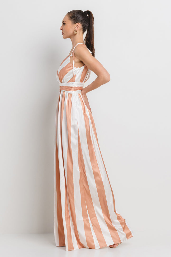 SATIN WIDE EVEN STRIPE WIDE LEG JUMPSUIT