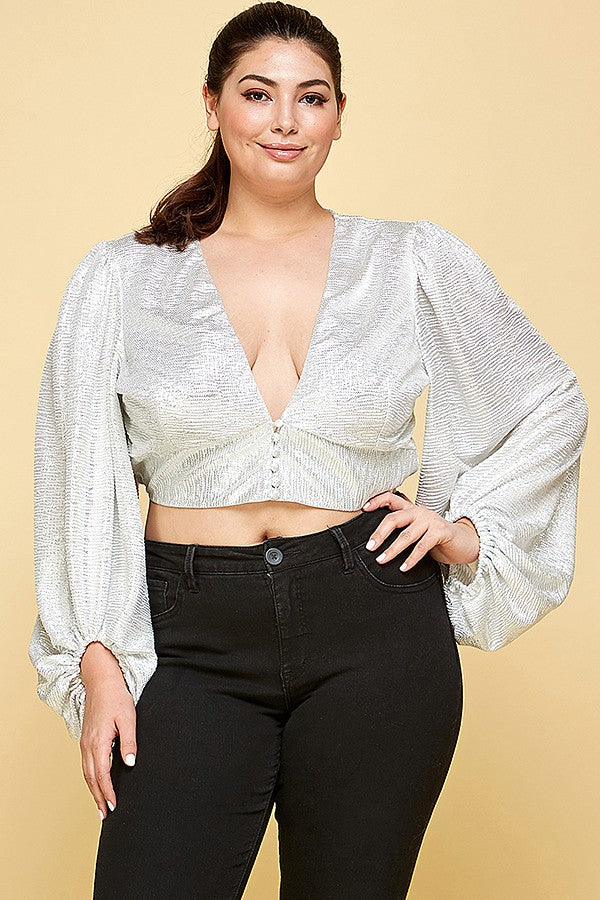 METALIC FOIL CROP BLOUSE