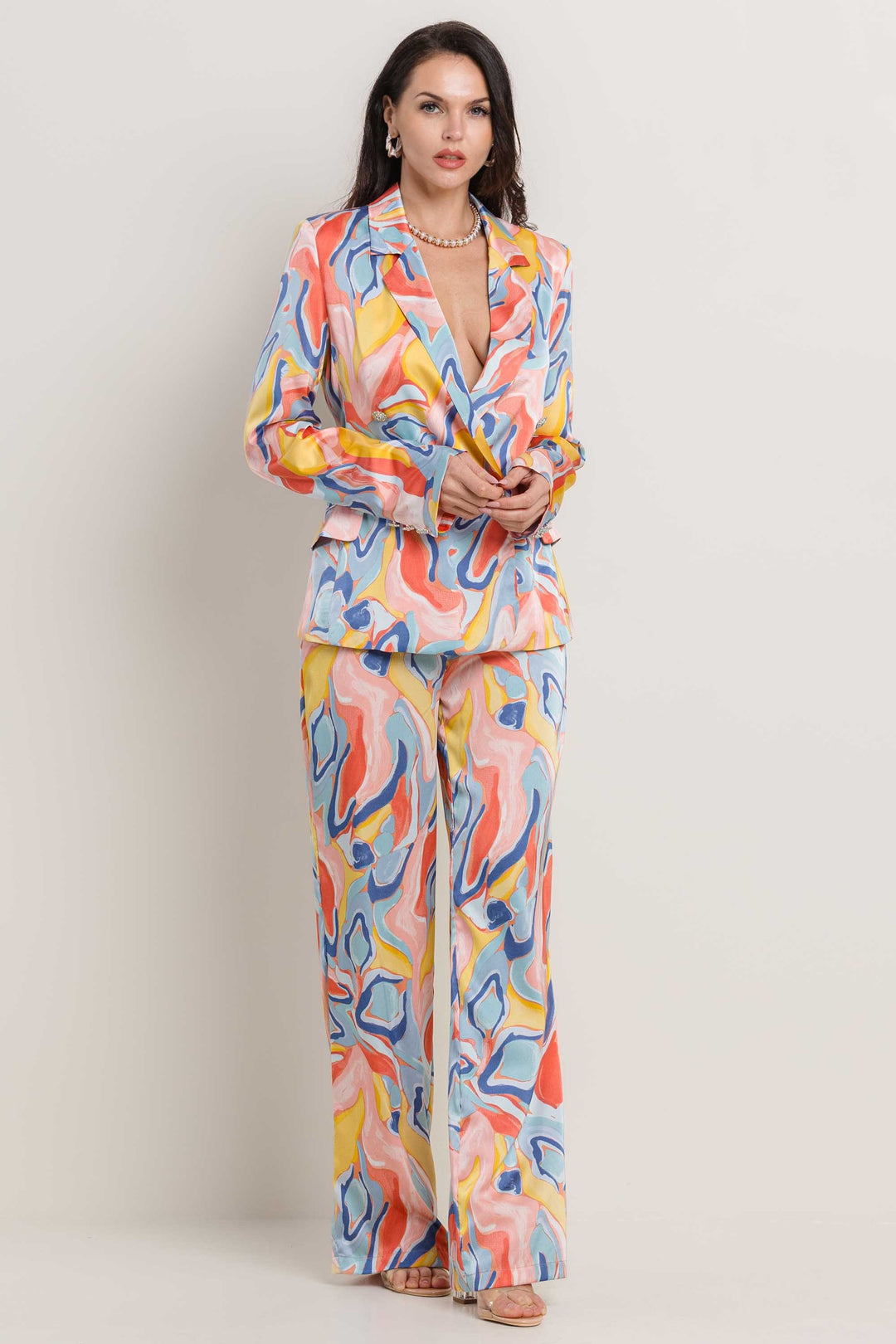 ONE BUTTON PRINTED SUIT SET