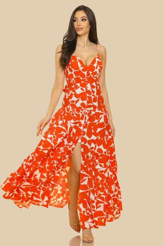 V-NECK SHOULDER STRAP ATTACHED TIERED MAXI  DRESS