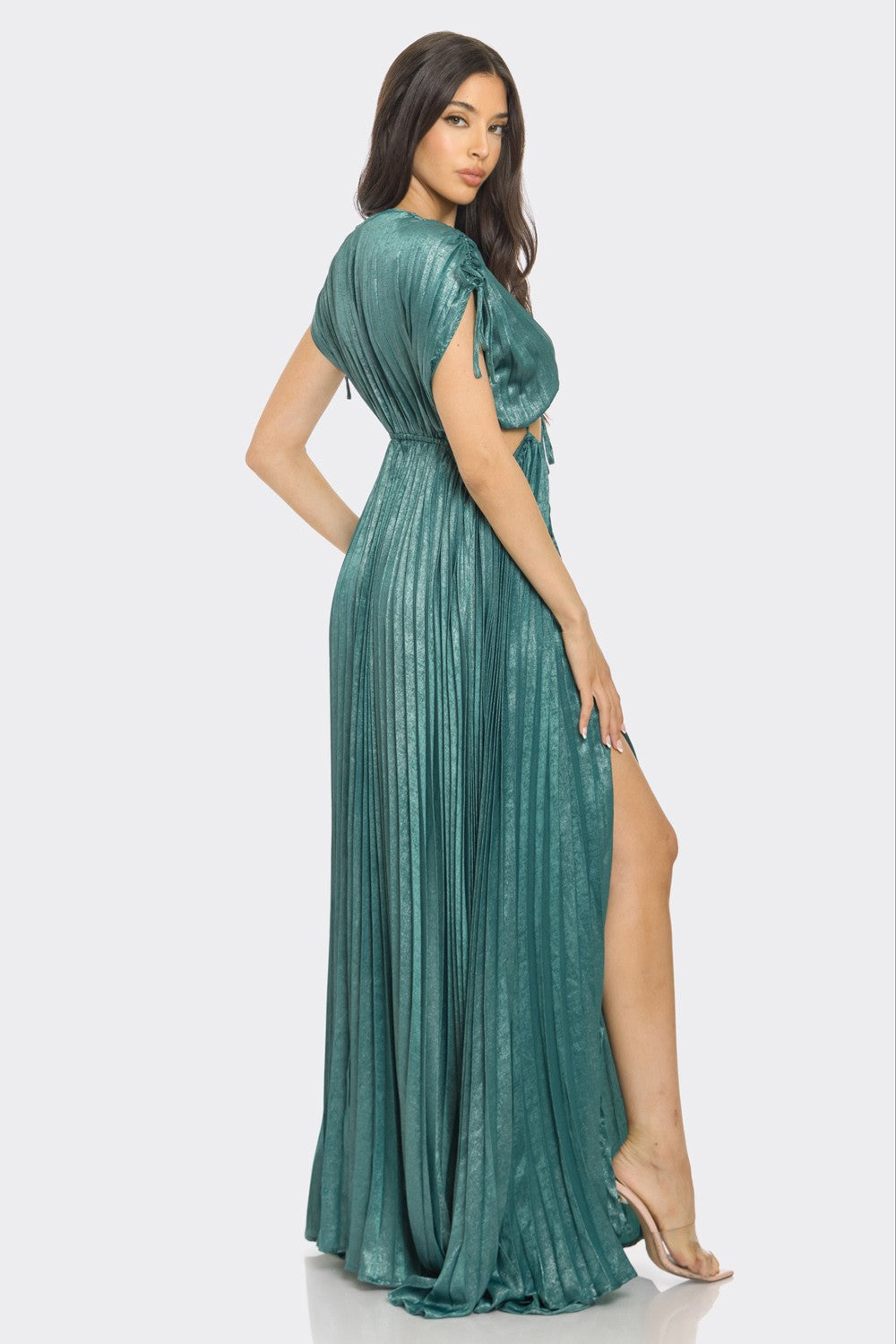 CUT-OUT PLEATED MAXI DRESS