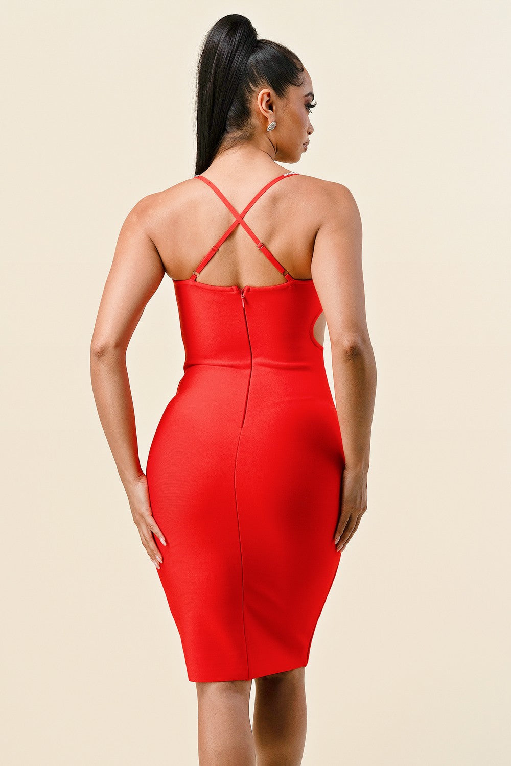 SIDE OPEN SLIT COCKTAIL BANDAGE DRESS