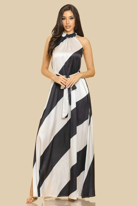 HALTER NECK SIDE SLIT LONG MAXI