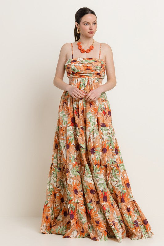 FLORAL PRINT TIERED  MAXI DRESS