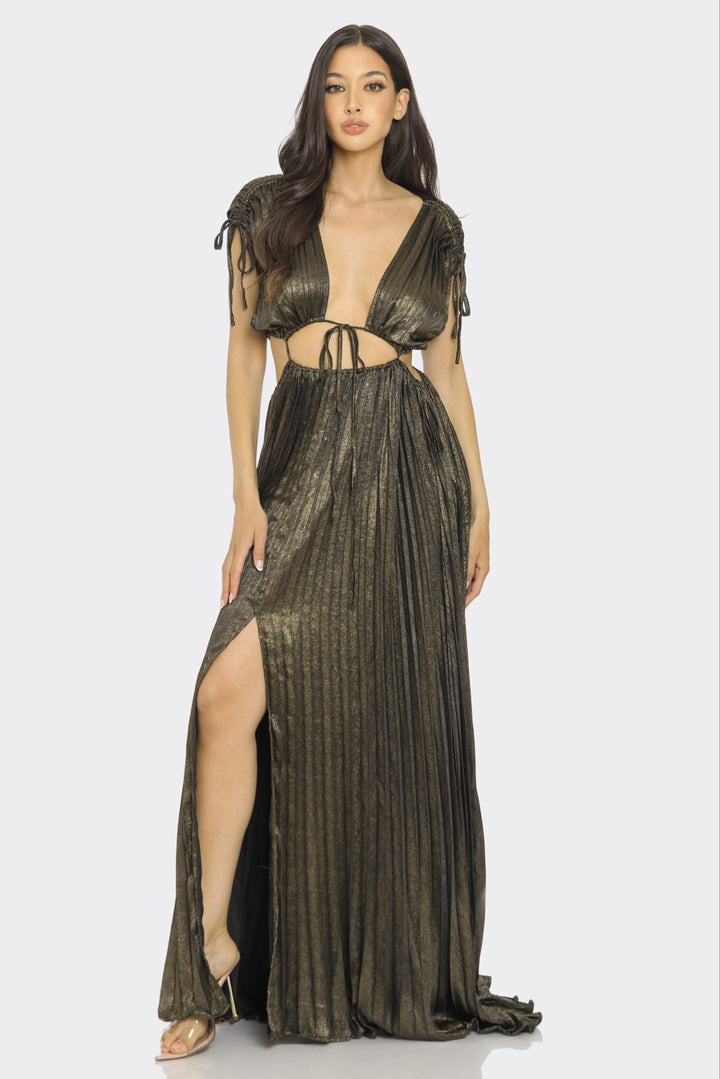 CUT-OUT PLEATED MAXI DRESS