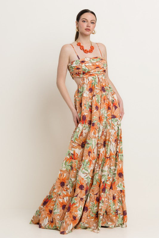 FLORAL PRINT TIERED  MAXI DRESS