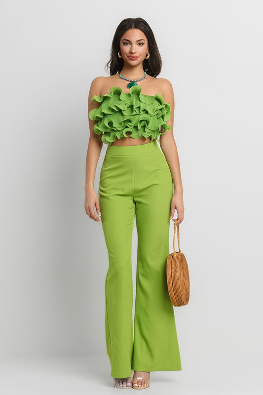 RUFFLE TUBE TOP WITH MATCHING PANTS SET