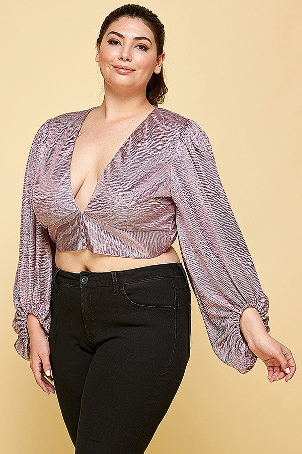 METALIC FOIL CROP BLOUSE