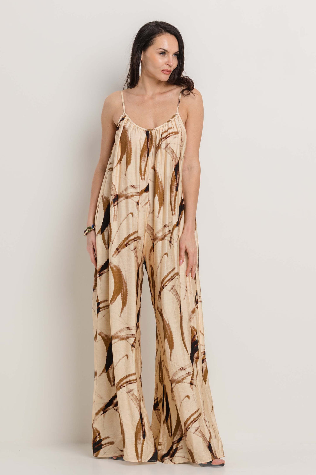 PRINTED SLEEVELESS WIDE LEG  JUMPSUIT