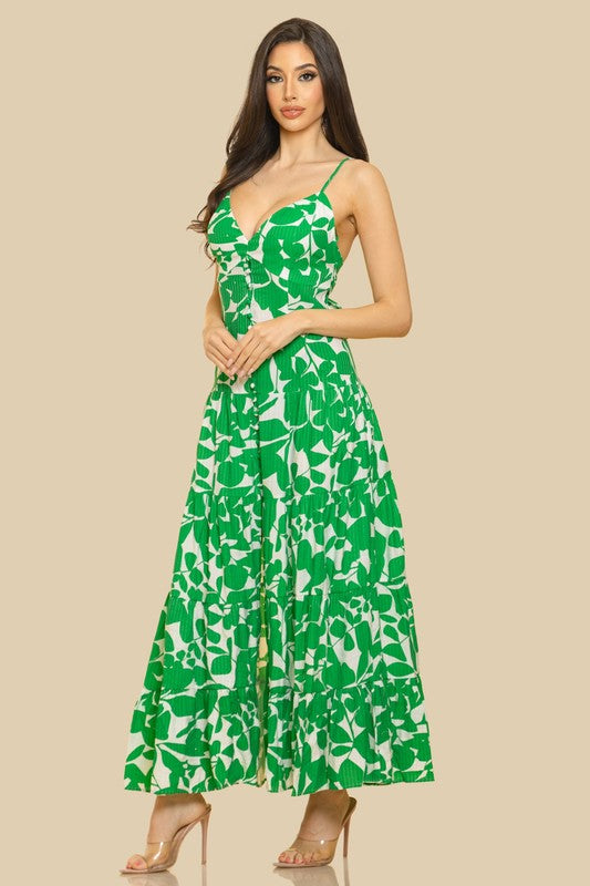 V-NECK SHOULDER STRAP ATTACHED TIERED MAXI  DRESS