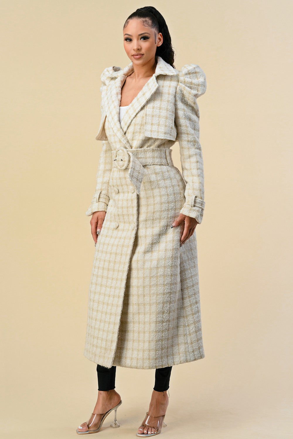 WIDE BELTED TWEED MIDI JACKET