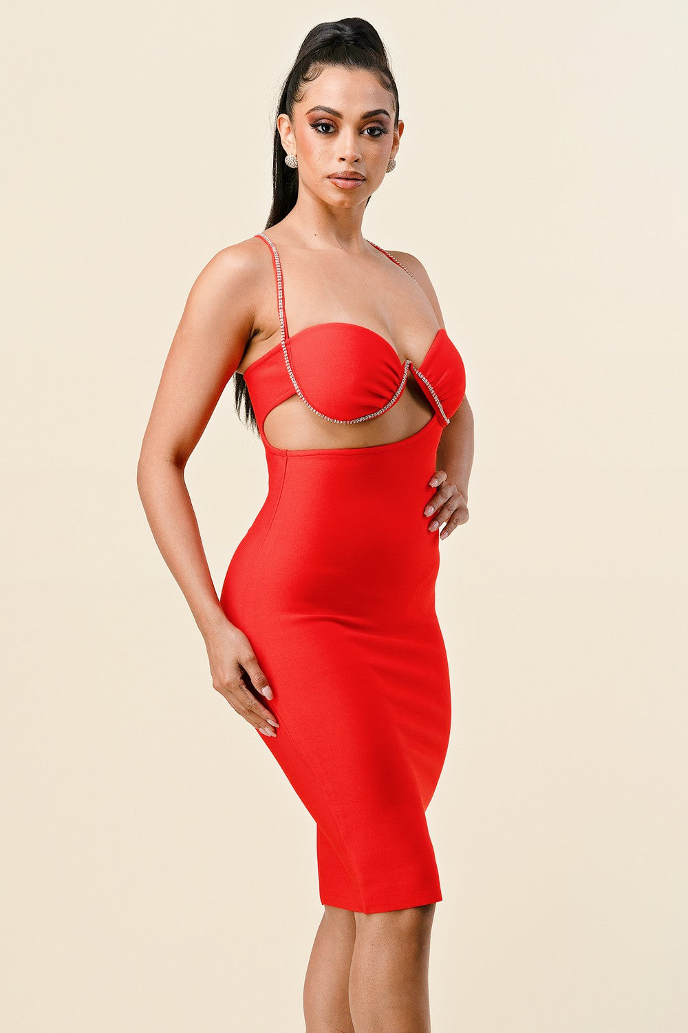 SIDE OPEN SLIT COCKTAIL BANDAGE DRESS