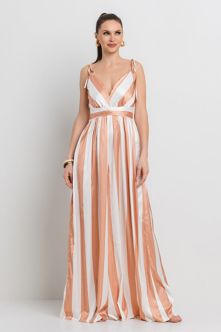 SATIN WIDE EVEN STRIPE WIDE LEG JUMPSUIT