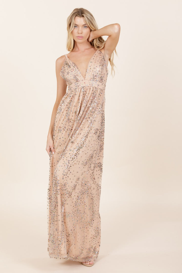 EMPIRE WAIST STAR SEQUIN MAXI DRESS