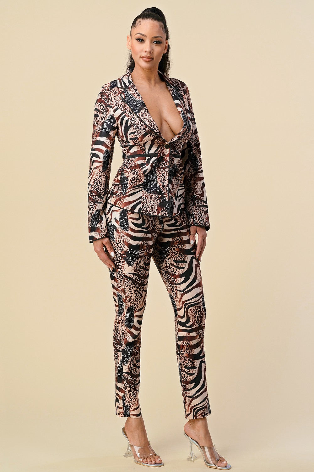 ANIMAL PRINTED THREE PIECES SUIT SET