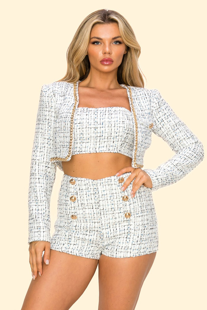 TWEED JACKET WITH SHORT SET TOP