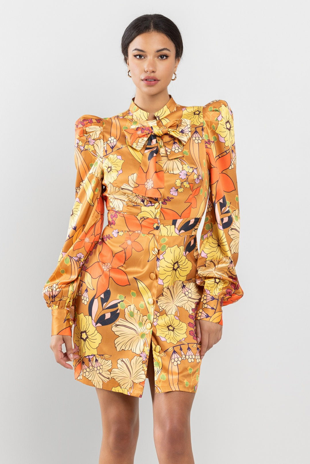 UFF LONG SLEEVE PRINTED SATIN DRESS