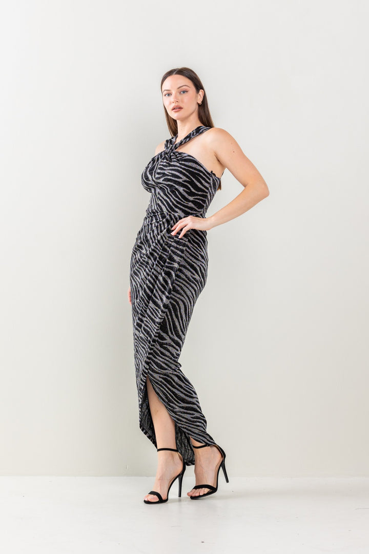 ANIMAL PRINTED SHIMMERY NIGHT DRESS