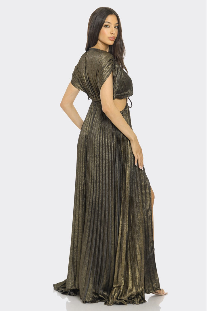 CUT-OUT PLEATED MAXI DRESS