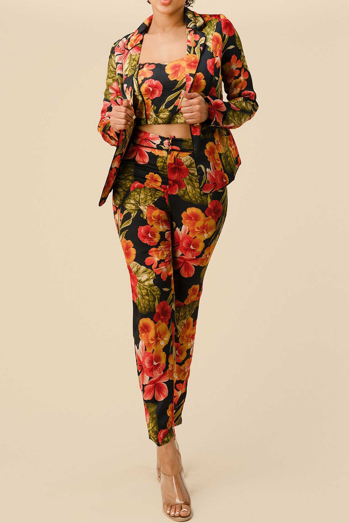 FLORAL PRINTED 3 PIECES SUIT SET