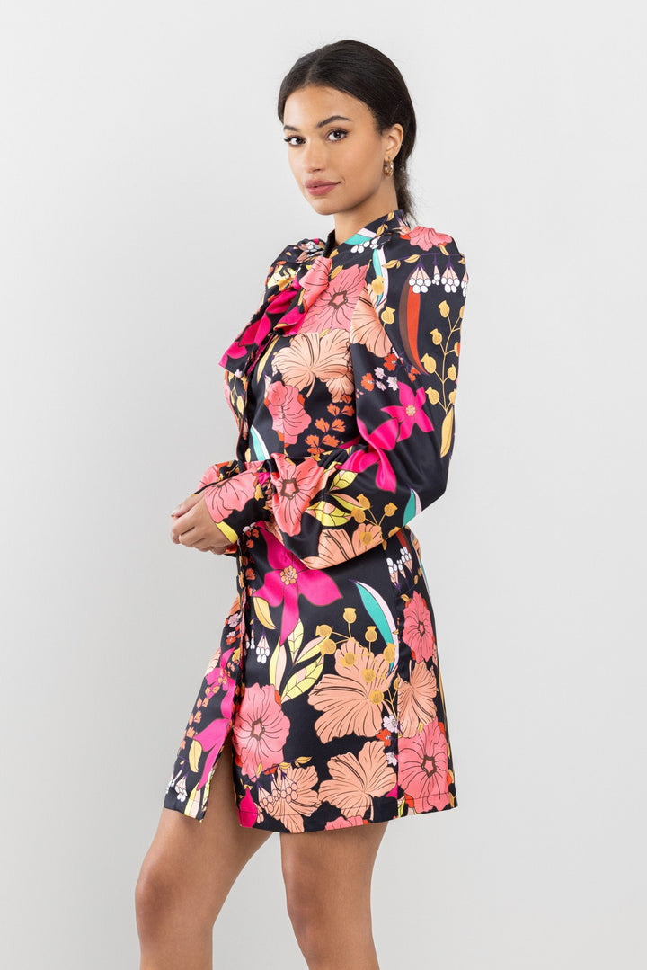 UFF LONG SLEEVE PRINTED SATIN DRESS