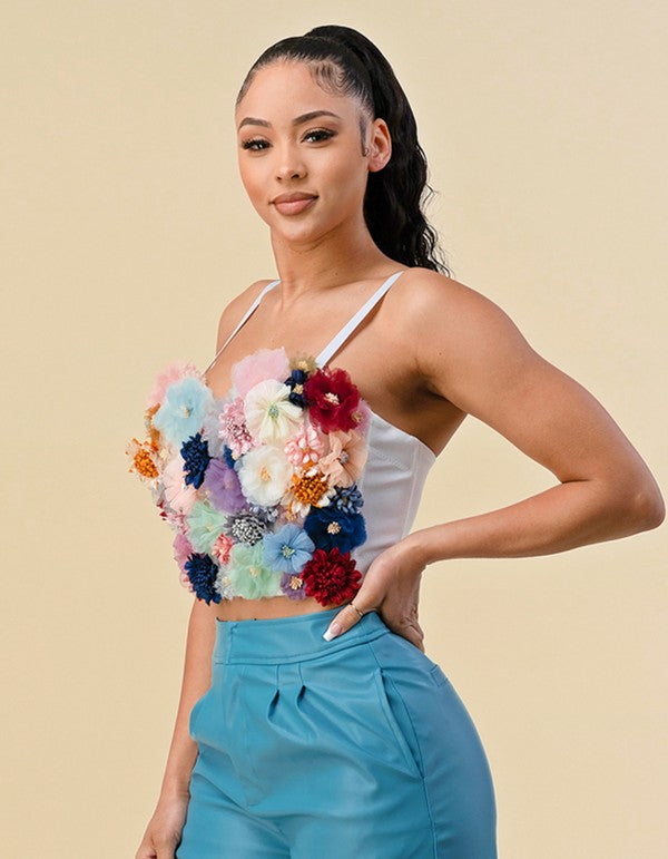 MULTI COLORED 3D FLORAL APPLIQUE BUSTIER