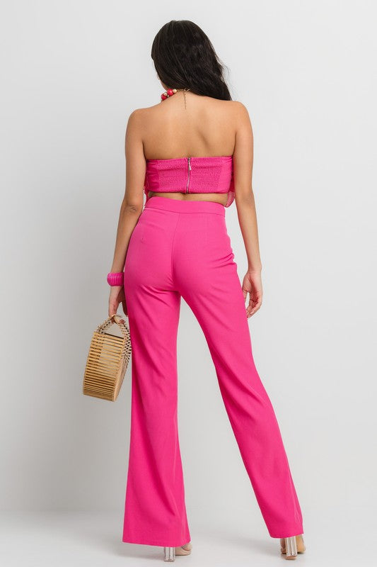 RUFFLE TUBE TOP WITH MATCHING PANTS SET