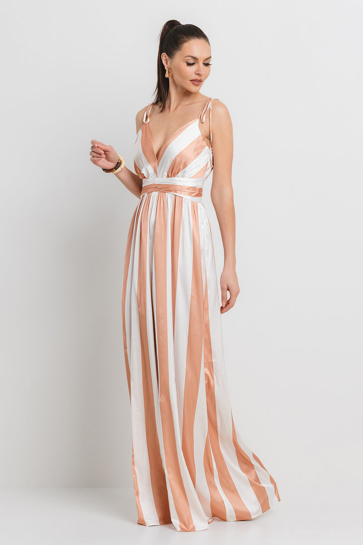 SATIN WIDE EVEN STRIPE WIDE LEG JUMPSUIT