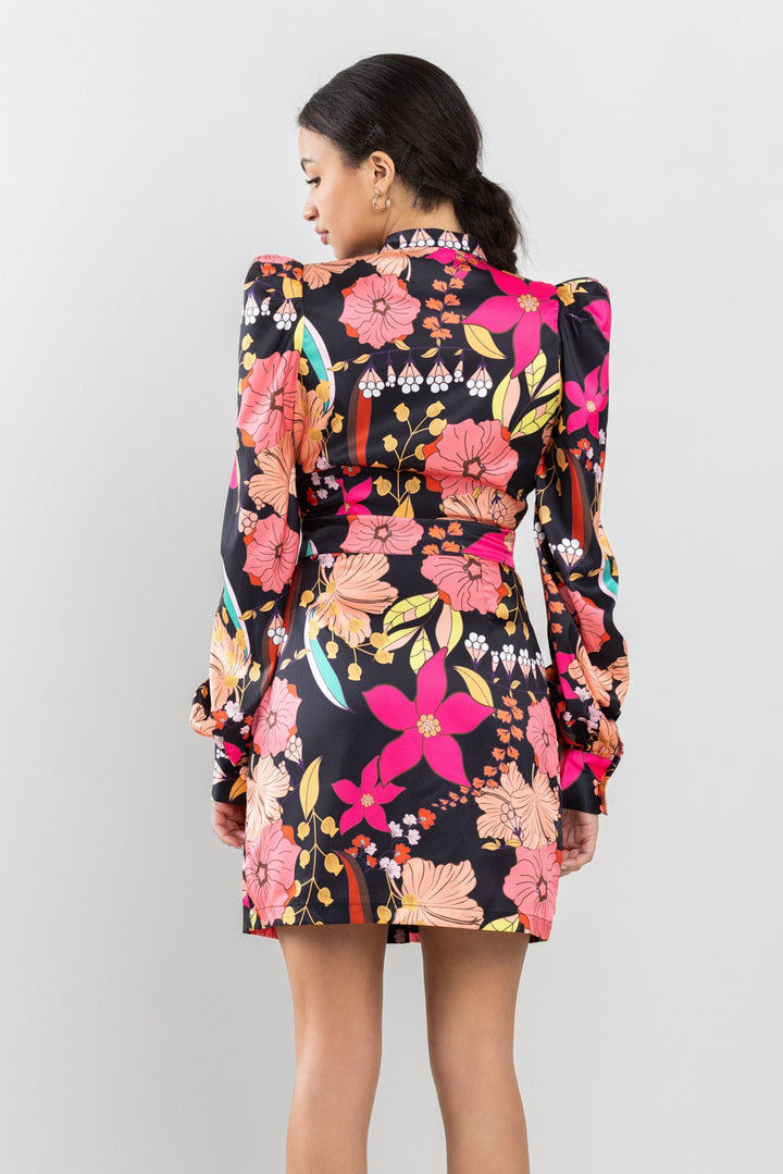 UFF LONG SLEEVE PRINTED SATIN DRESS