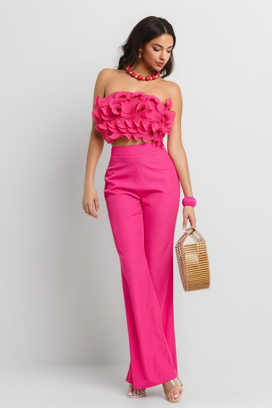 RUFFLE TUBE TOP WITH MATCHING PANTS SET