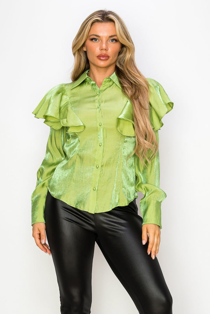 SHOULDER RUFFLES LONG SLEEVE BLOUSE