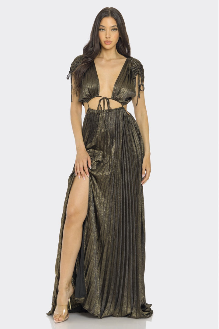 CUT-OUT PLEATED MAXI DRESS